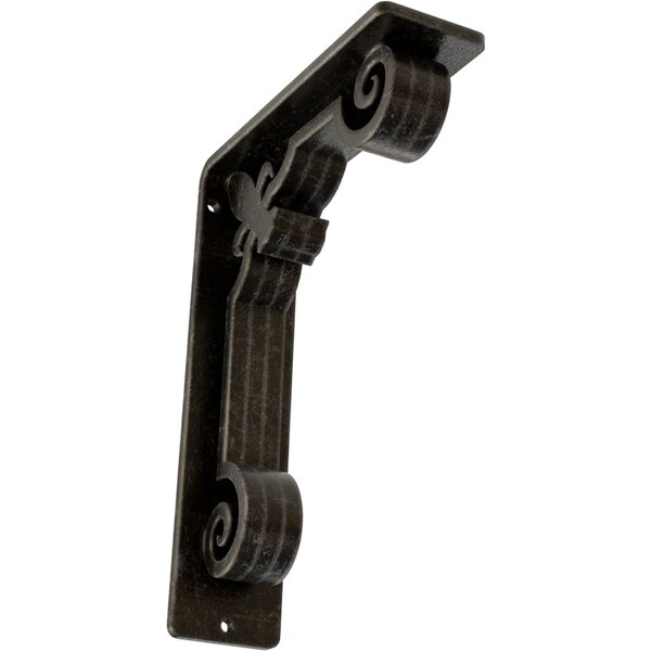 Ekena Millwork Fleur De Lis Wrought Iron Bracket, (Triple center brace), Antiqued Warm Silver 2"W x 5 1/2"D x 8"H BKTM02X05X08TFLAWS - main